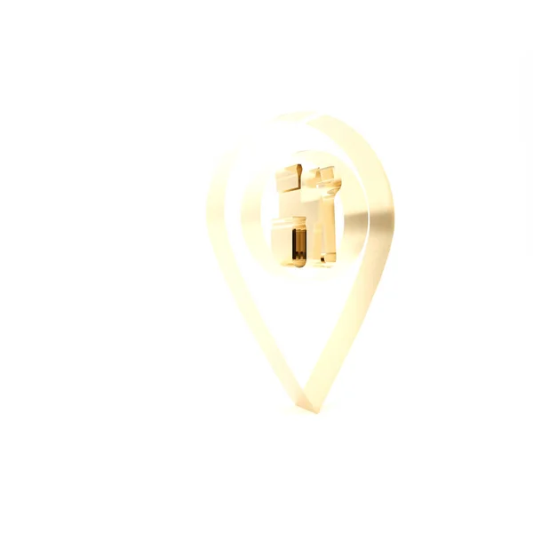 Gold Location με σταυρό κατσαβίδι και κλειδί εργαλείο εικονίδιο απομονώνονται σε λευκό φόντο. Σύμβολο ρυθμίσεων δείκτη. 3D απεικόνιση 3d καθιστούν — Φωτογραφία Αρχείου