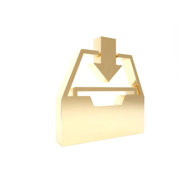 Złota Pobierz ikonę skrzynki odbiorczej na białym tle. Dodaj do archiwum. Ilustracja 3d — Zdjęcie stockowe