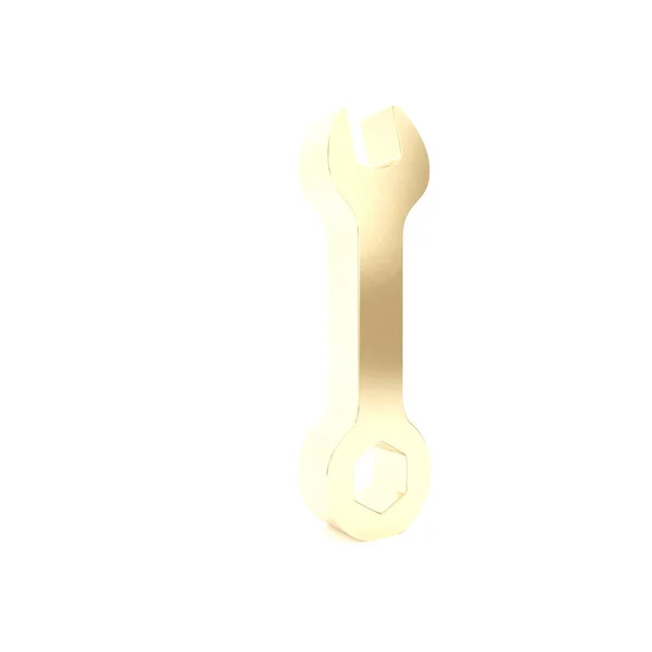Icono de la llave dorada aislado sobre fondo blanco. Herramienta de reparación de llave. Símbolo herramienta de servicio. 3D ilustración 3D render —  Fotos de Stock