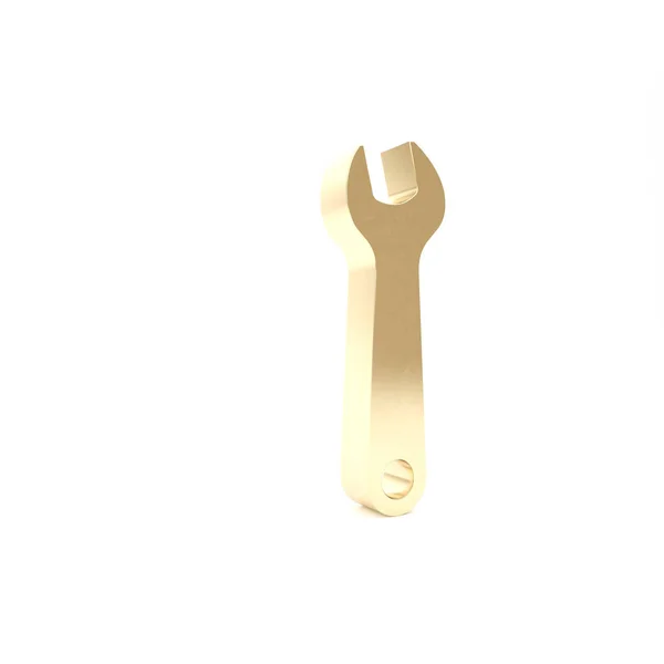 Guld skiftnyckel ikon isolerad på vit bakgrund. Spannerreparationsverktyg. Tjänsteverktygets symbol. 3D-illustration 3D-återgivning — Stockfoto