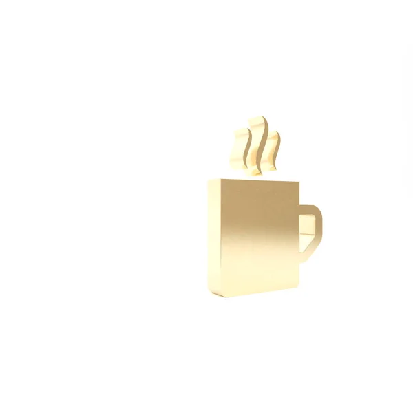 Gold Coffee cup flat icon isolated on white background. Tea cup. Hot drink coffee. 3d illustration 3D render — Stock Photo, Image