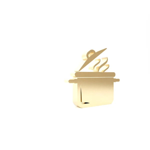 Gold icona pentola isolata su sfondo bianco. Bollire o stufato cibo simbolo. Illustrazione 3d rendering 3D — Foto Stock