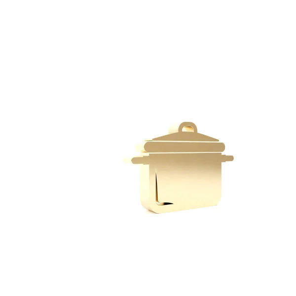 Arany főzés pot ikon elszigetelt fehér háttérrel. Forraljuk vagy pörkölt étel szimbólum. 3d illusztráció 3D render — Stock Fotó