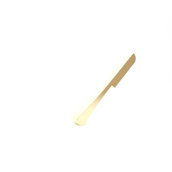 Icono del cuchillo de oro aislado sobre fondo blanco. Símbolo de cubertería. 3D ilustración 3D render — Foto de Stock