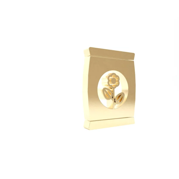 Gouden meststof zak pictogram geïsoleerd op witte achtergrond. 3d illustratie 3D renderen — Stockfoto