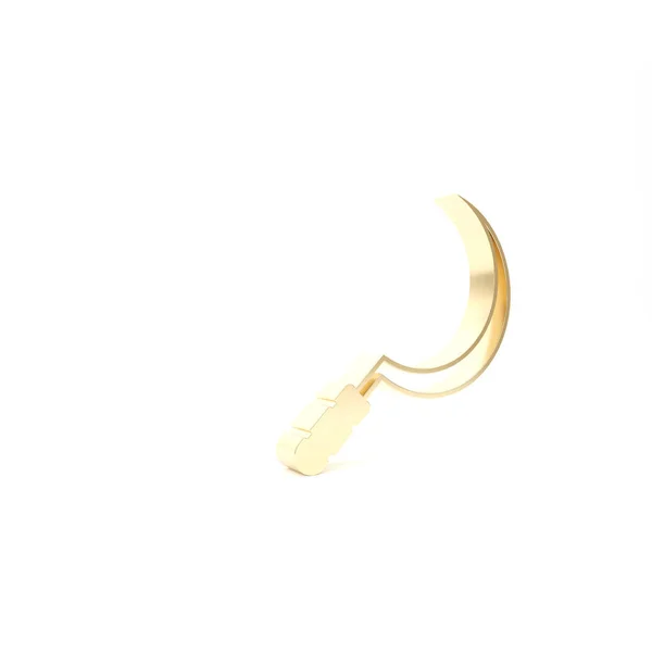 Золота піктограма серпа ізольована на білому тлі. Повторюю знак гачка. 3D ілюстрація 3D рендеринга — стокове фото