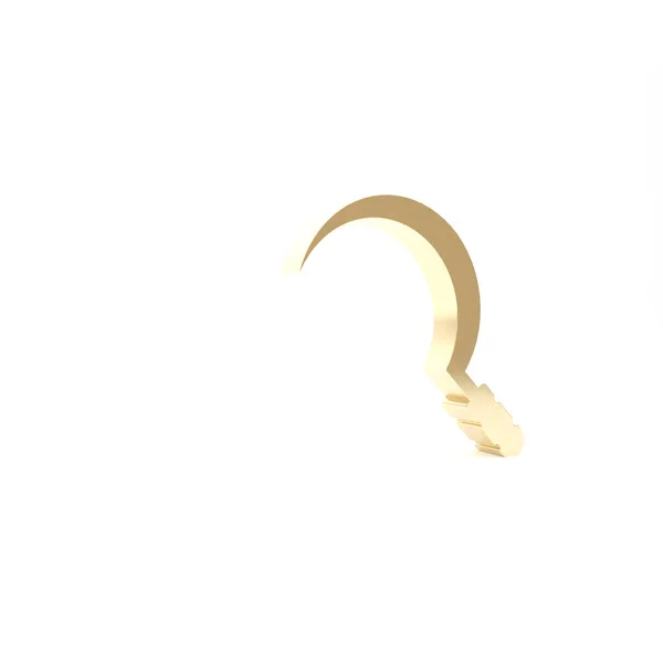 Ícone de foice de ouro isolado no fundo branco. Sinal de gancho de colheita. 3D ilustração 3D render — Fotografia de Stock
