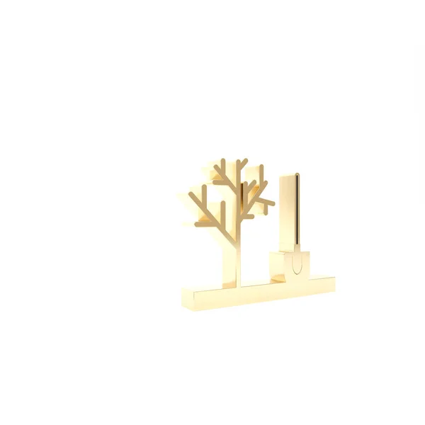 Gold pflanzt einen Baum in den Boden Ikone isoliert auf weißem Hintergrund. Gartenarbeit, Landwirtschaft, Umweltschutz. 3D Illustration 3D Renderer — Stockfoto