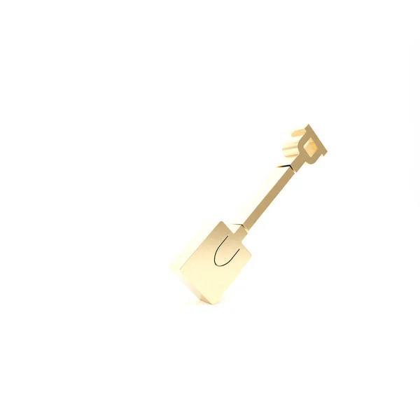 白い背景に隔離されたゴールドガーデンシャベルアイコン。園芸用具。園芸、農業、農業のためのツール。3Dイラスト3Dレンダリング — ストック写真