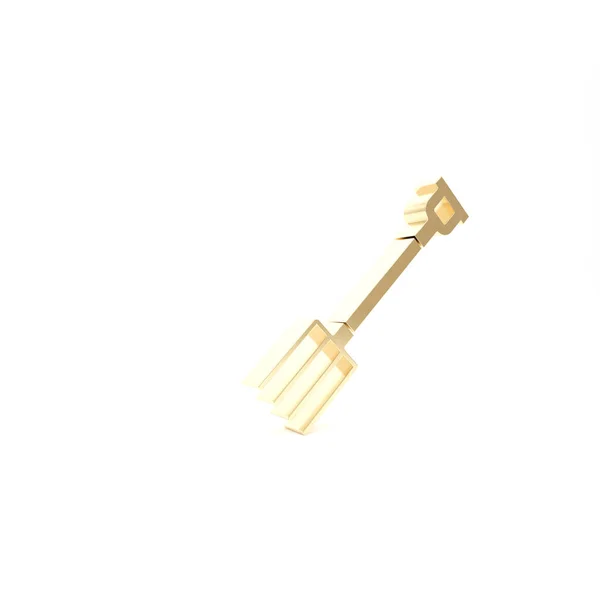 Gold Garden icona forcone isolato su sfondo bianco. Segnale del bivio del giardino. Attrezzo per orticoltura, agricoltura, agricoltura. Illustrazione 3d rendering 3D — Foto Stock