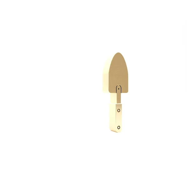 Gold Garden espátula spade ou pá ícone isolado no fundo branco. Ferramenta de jardinagem. Ferramenta para horticultura, agricultura, agricultura. 3D ilustração 3D render — Fotografia de Stock