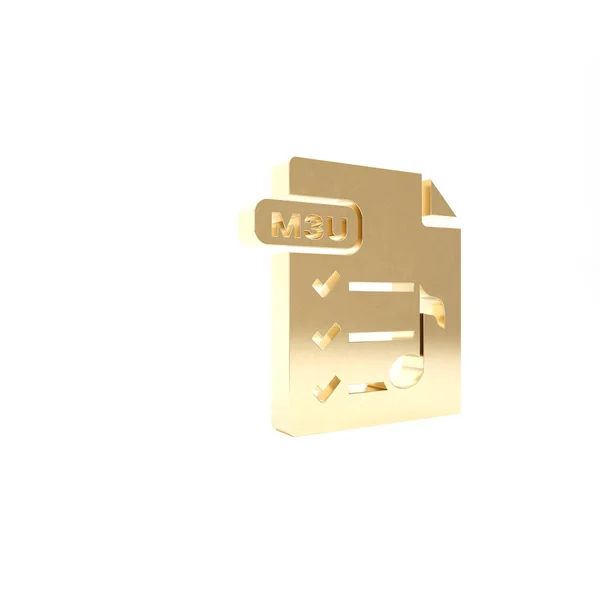 Guld M3u fildokument. Ladda ner m3u knapp ikon isolerad på vit bakgrund. M3u filsymbol. 3D-illustration 3D-återgivning — Stockfoto