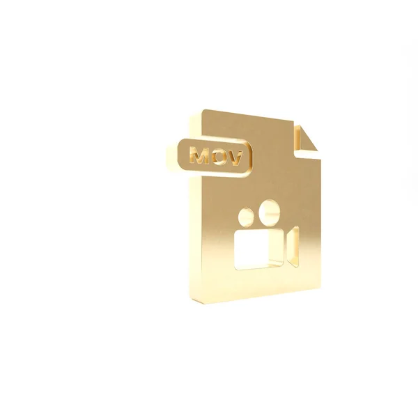Documento de arquivo MOV Gold. Baixar ícone botão mov isolado no fundo branco. Símbolo de ficheiro MOV. Coleção de áudio e vídeo. 3D ilustração 3D render — Fotografia de Stock