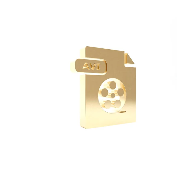 Dokument Gold Avi. Stáhnout avi ikonu tlačítka izolované na bílém pozadí. Symbol souboru Avi. 3D ilustrace 3D vykreslení — Stock fotografie