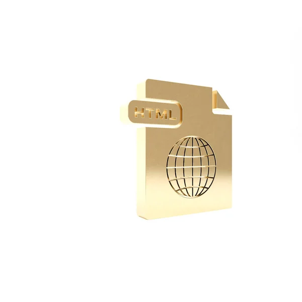 Gold HTML-Datei Dokument. HTML-Symbol auf weißem Hintergrund isoliert herunterladen. HTML-Dateisymbol. Markup-Sprachsymbol. 3D Illustration 3D Renderer — Stockfoto