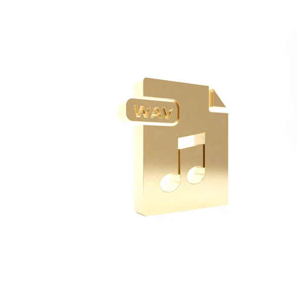 Χρυσό έγγραφο Wav αρχείο. Κατεβάστε το εικονίδιο wav κουμπί απομονώνονται σε λευκό φόντο. Wav κυματομορφή ήχου μορφή αρχείου για ψηφιακά αρχεία riff ήχου. 3D απεικόνιση 3d καθιστούν — Φωτογραφία Αρχείου