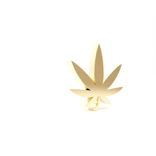 Arany Orvosi marihuána vagy cannabis levél ikon elszigetelt fehér alapon. Kenderszimbólum. 3d illusztráció 3d render — Stock Fotó
