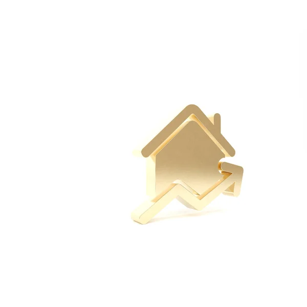Gold Rising cost of housing icon isolated on white background. Rising price of real estate. Residential graph increases. 3d illustration 3D render