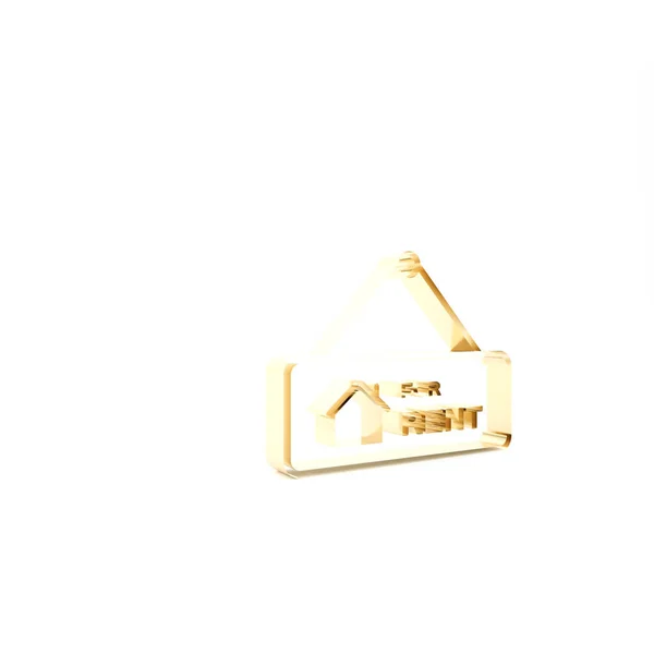 Signo colgante de oro con texto Para alquilar icono aislado sobre fondo blanco. Letrero con texto en alquiler. 3D ilustración 3D render —  Fotos de Stock
