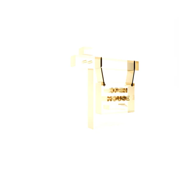 Guld hängande skylt med text Öppet hus ikon isolerad på vit bakgrund. Skylt med text Öppet hus. 3D-illustration 3D-återgivning — Stockfoto