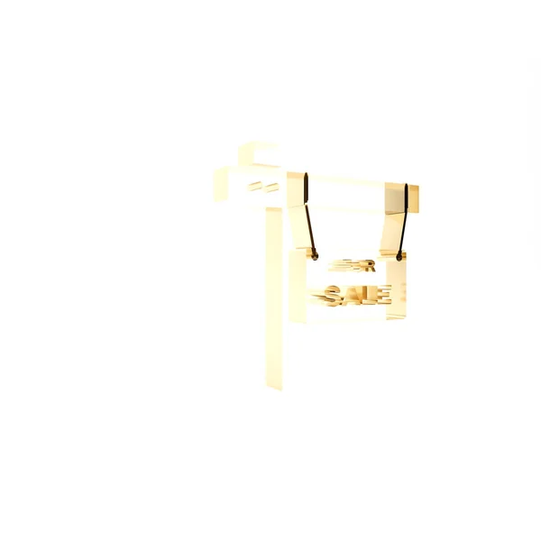 Gold Hanging υπογράψει με κείμενο προς πώληση εικονίδιο απομονώνονται σε λευκό φόντο. Πινακίδα με κείμενο προς πώληση. 3d απεικόνιση 3D καθιστούν — Φωτογραφία Αρχείου