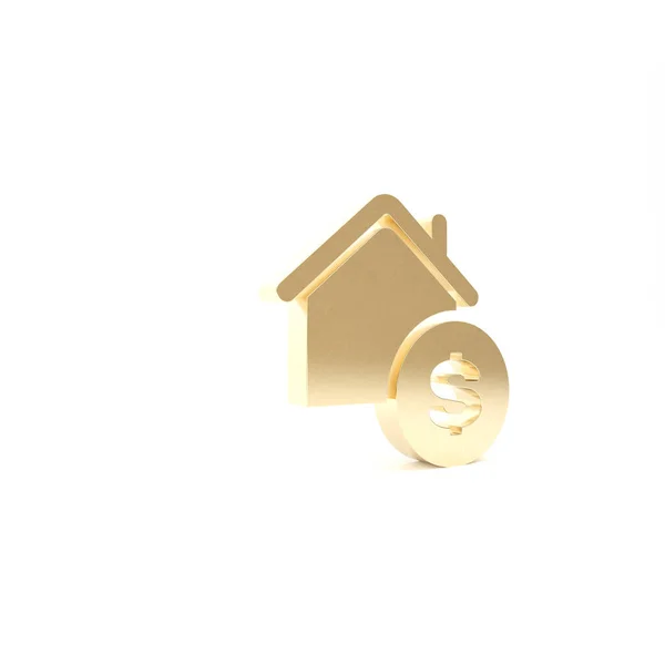 Goldenes Haus mit Dollarsymbol auf weißem Hintergrund. Heimat und Geld. Immobilienkonzept. 3D Illustration 3D Renderer — Stockfoto