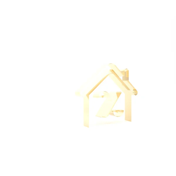 Золотой дом со значком ценника, выделенным на белом фоне. Цена указана в процентах. Дом недвижимости. Символ процента кредита. 3D-рендеринг — стоковое фото