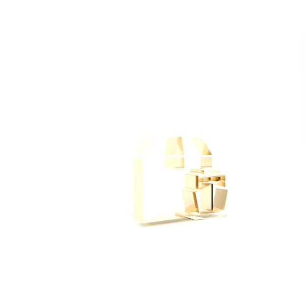 Gold Cargo πλοίο με κουτιά υπηρεσία παράδοσης εικονίδιο απομονώνονται σε λευκό φόντο. Παράδοση, μεταφορά. Φορτηγό με δέματα, κουτιά, εμπορεύματα. 3D απεικόνιση 3d καθιστούν — Φωτογραφία Αρχείου