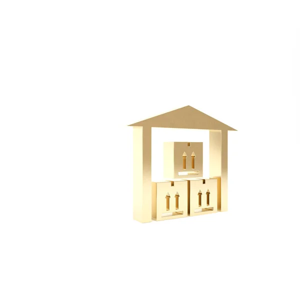 黄金仓库图标隔离在白色背景。3D渲染3D插图 — 图库照片