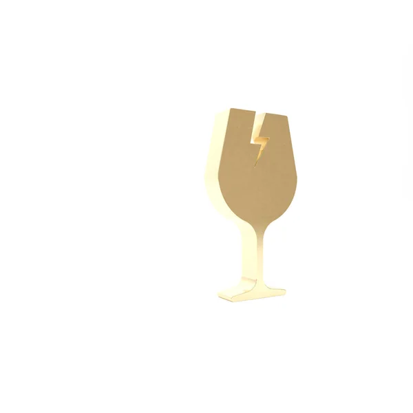 Guld bräckligt brutet glas symbol för leverans lådor ikon isolerad på vit bakgrund. 3D-illustration 3D-återgivning — Stockfoto