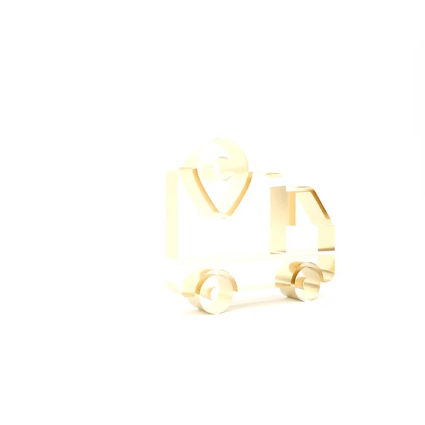 Ikona sledování doručení zlata izolovaná na bílém pozadí. Sledování balíků. 3D ilustrace 3D vykreslení — Stock fotografie