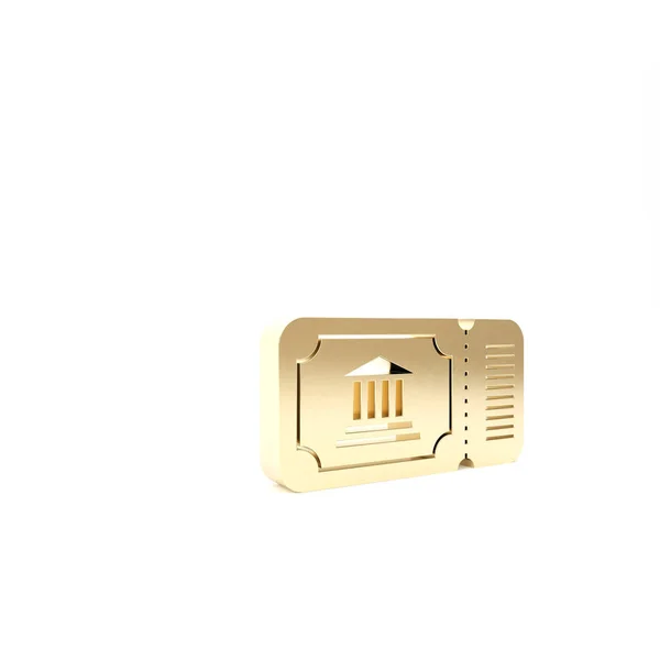 Zlaté muzeum vstupenka ikona izolované na bílém pozadí. Historické muzeum vstupenky poukaz akce připustit výstavní exkurzi. 3D ilustrace 3D vykreslení — Stock fotografie