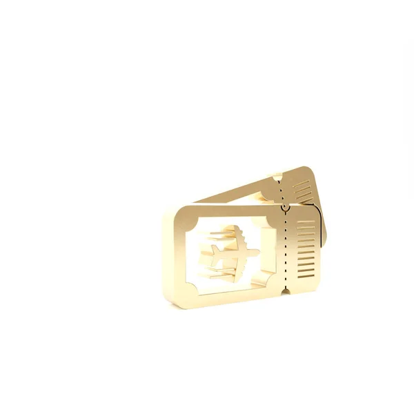 Goldenes Symbol für Flugtickets auf weißem Hintergrund. Flugticket. 3D Illustration 3D Renderer — Stockfoto
