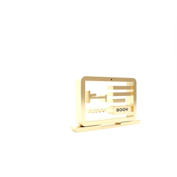 Gold Online hotelreservering pictogram geïsoleerd op witte achtergrond. Online booking design concept voor laptop. 3d illustratie 3d renderen — Stockfoto