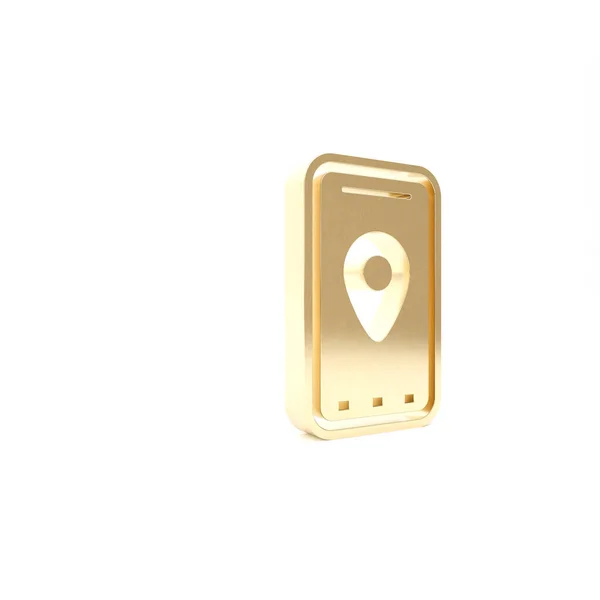 Gold Infographic of city map navigation icon isolated on white background (en inglés). Diseño de concepto de interfaz de aplicación móvil. Concepto de geolacación. 3D ilustración 3D render — Foto de Stock