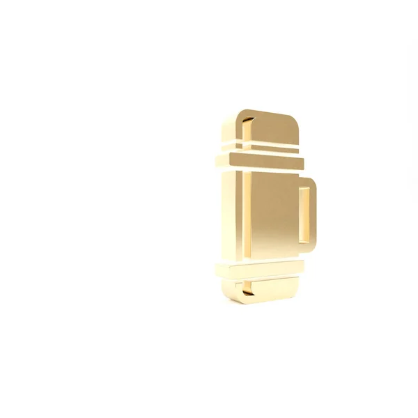 Gold Thermos container icon isolated on white background. Thermo flask icon. Camping and hiking equipment. 3d illustration 3D render — Stock Photo, Image