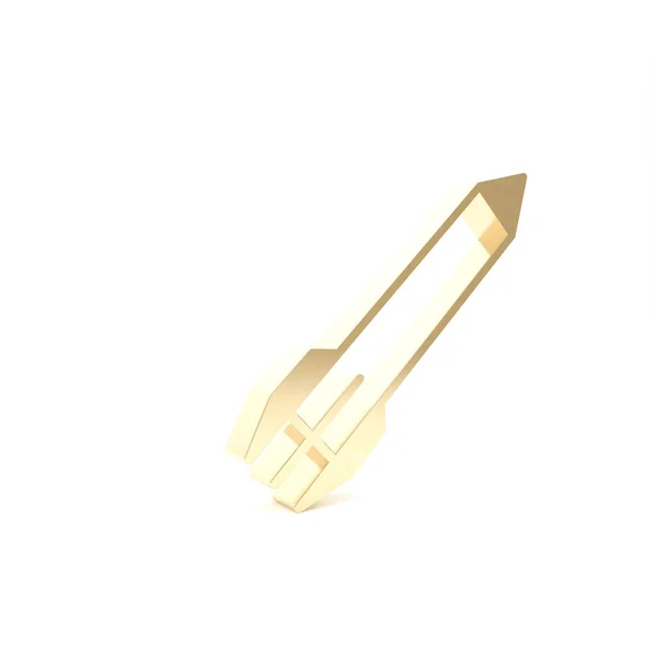 Ikon roket emas diisolasi pada latar belakang putih. Tampilan 3D ilustrasi 3d — Stok Foto