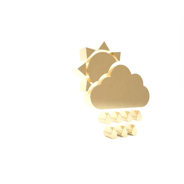 Χρυσό σύννεφο με βροχή και τον ήλιο εικονίδιο απομονώνονται σε λευκό φόντο. Βροχή σύννεφο βροχόπτωση με σταγόνες βροχής. 3D απεικόνιση 3d καθιστούν — Φωτογραφία Αρχείου