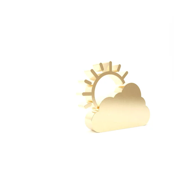 Zlaté slunce a oblačnost ikona počasí izolované na bílém pozadí. 3D ilustrace 3D vykreslení — Stock fotografie