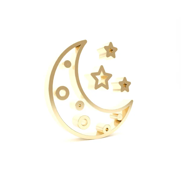 Gold Moon and stars icon isolated on white background. 3d illustration 3D render — Stock Photo, Image
