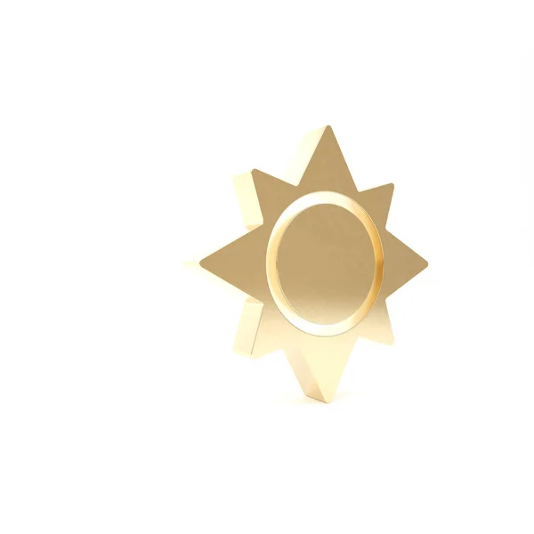Icona Gold Sun isolata su sfondo bianco. Illustrazione 3d rendering 3D — Foto Stock
