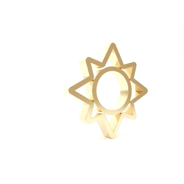 Ícone Gold Sun isolado no fundo branco. 3D ilustração 3D render — Fotografia de Stock