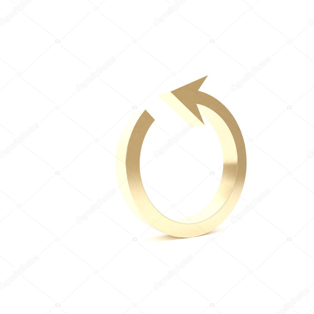 Gold Refresh icon isolated on white background. Reload symbol. Rotation arrow in a circle sign. 3d illustration 3D render