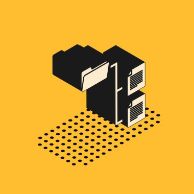 Sarı arkaplanda Isometric Dizin Ağacı simgesi izole edildi. Bilgisayar ağı dosya dizini yapı akış şeması. Vektör İllüstrasyonu