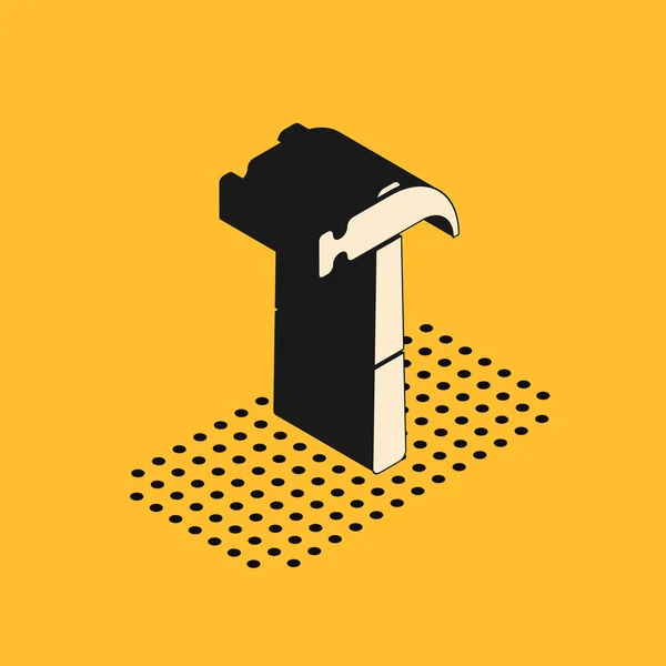 Icono de martillo isométrico aislado sobre fondo amarillo. Herramienta para reparación. Ilustración vectorial — Vector de stock