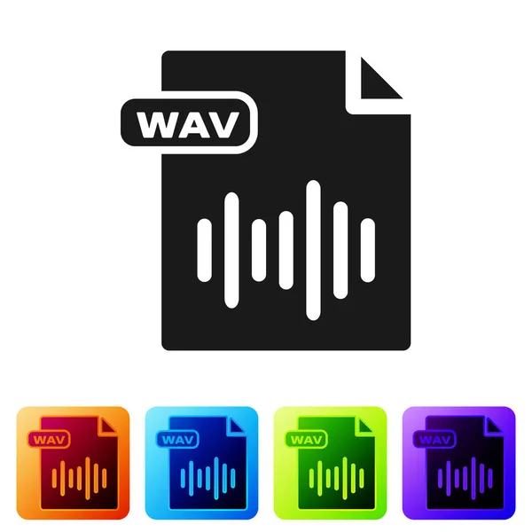 Black WAV file document. Download wav button icon isolated on white background. WAV waveform audio file format for digital audio riff files. Set icons in color square buttons. Vector Illustration — Stock Vector