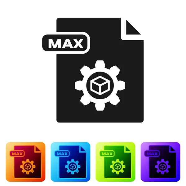 Black Max bestand document. Download max knop pictogram geïsoleerd op witte achtergrond. Max bestand symbool. Stel pictogrammen in kleur vierkante knoppen. Vector Illustratie — Stockvector