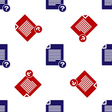 Mavi ve kırmızı Bilinmeyen belge simgesi beyaz arkaplandaki kusursuz deseni izole etti. Soru işareti olan dosya. Raporu, servisi ve küresel arama işaretini beklet. Vektör İllüstrasyonu