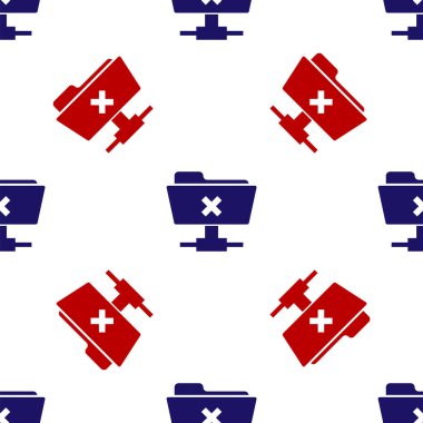 Mavi ve kırmızı Ftp işlem simgesini iptal edin. Beyaz arkaplandaki kusursuz desen izole edildi. Yazılım güncellemesi, transfer protokolü, yönlendirici, takım çalışması araç yönetimi, kopyalama işlemi. Vektör İllüstrasyonu