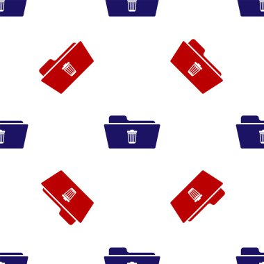 Mavi ve kırmızı klasör simgesi beyaz arkaplanda izole edilmiş. Geri dönüşüm kutusu olan klasör. Dizini sil ya da hata yap. Bilgisayar bilgi dizini işaretini kapat. Vektör İllüstrasyonu